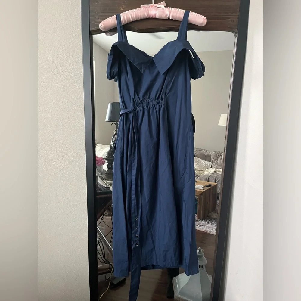 Square Neckline Midi Trench Dress with belt, Size Medium